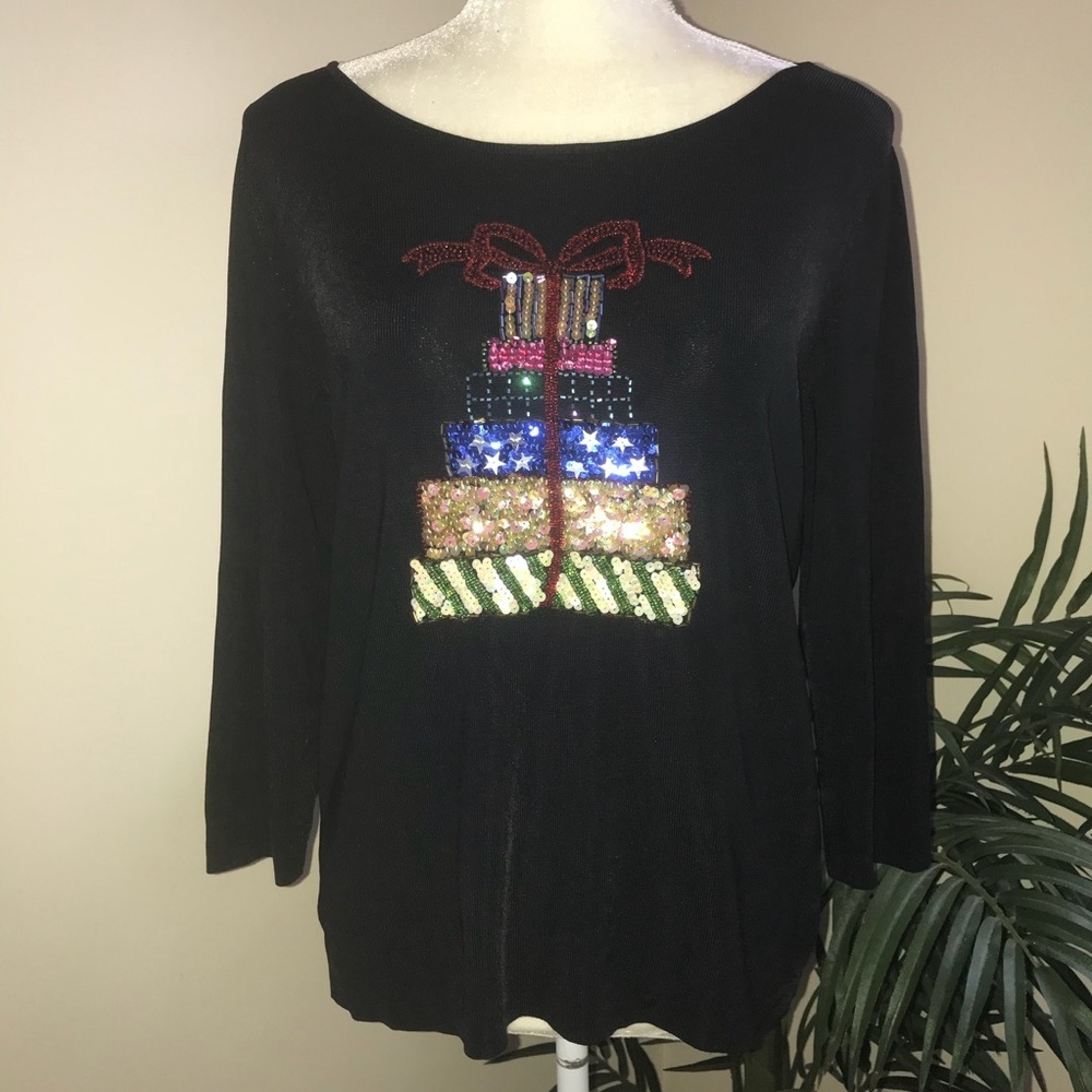 Sweater Works Sequin Beaded Christmas Sweater L*